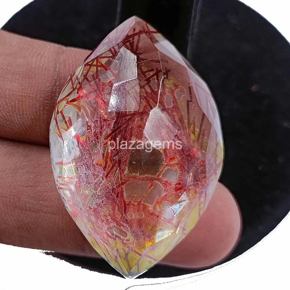 Bi Color Rutilated Quartz 96 Ct Certified Marquise Cut Loose Gems 40x26mm 4SUZ - Image 4 of 4