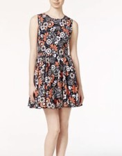 Maison Jules Floral Printed Fit Flare Dress Mini Black Combo XS 69.50