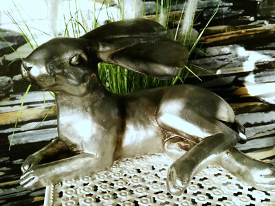 Prachtbursche! Großer Hase 33cm Rabbit silber liegt Figur Dekoration Osterhase