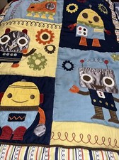 Sweet Jojo Robots ReversibleCrib Blanket 2014 Navy green Yellow Orange