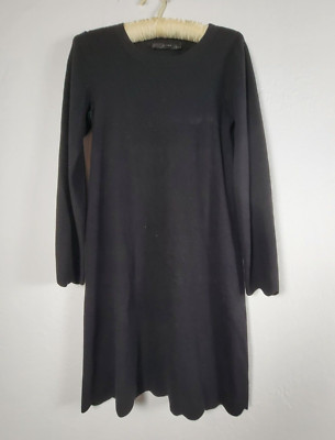 Hallhuber Womens Crew Neck Long Sleeve Sweater Dress Black Scallop Hem