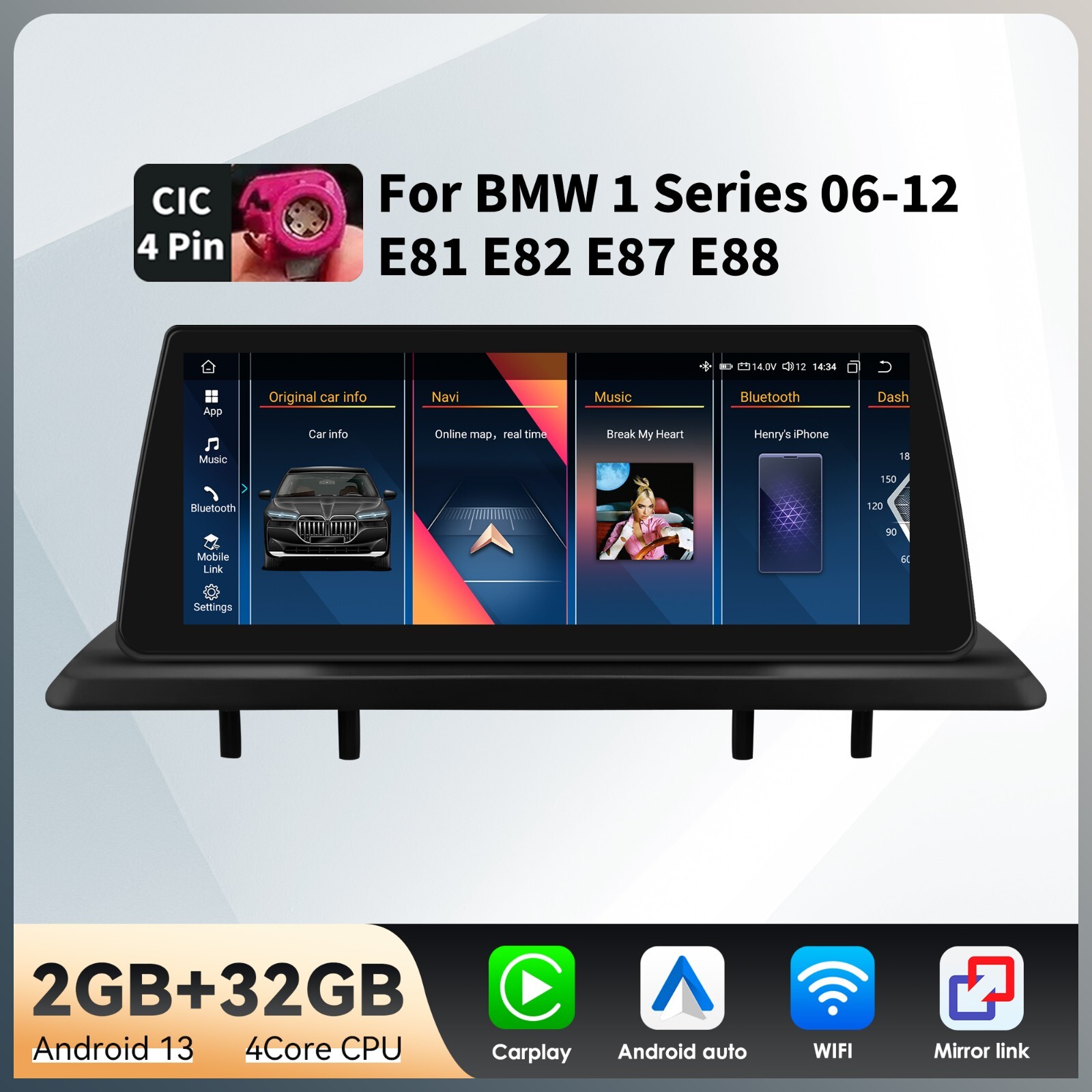 32GB Android 13.0 CarPlay Car Stereo Radio GPS For BMW 1 Series E81 E82 E87 E88