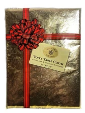 Sultans Linens Vintage Vinyl Flannel Tablecloth 52" x 52” Holiday Christmas GOLD