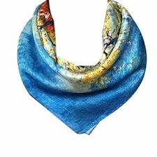 Wrapables 100% Charmeuse Silk Square Scarf Neckerchief, Van Gogh’s, Peach Tree i