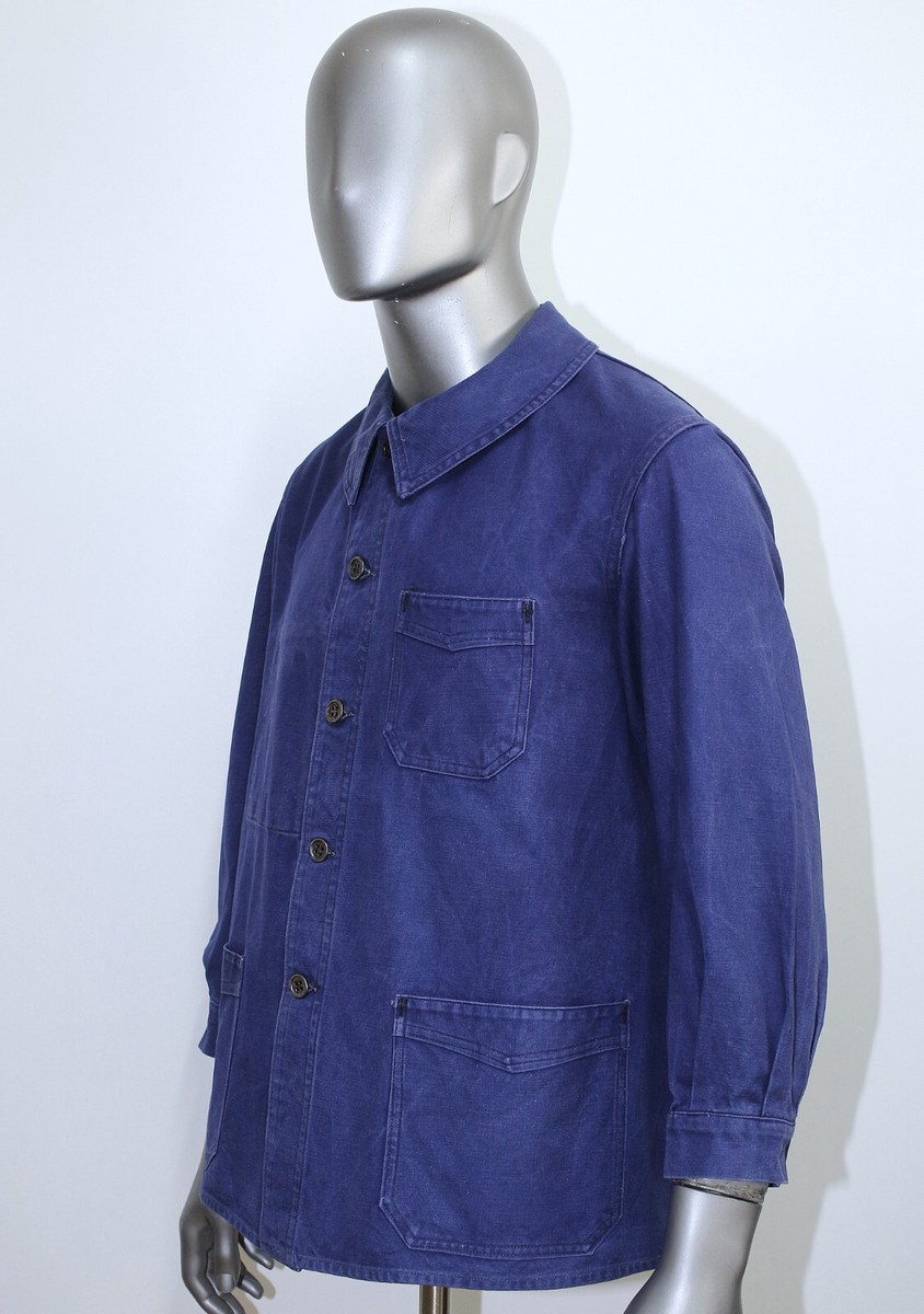 French 1940/50s Blue Cotton Twill V Pockets Work Chore Peasant