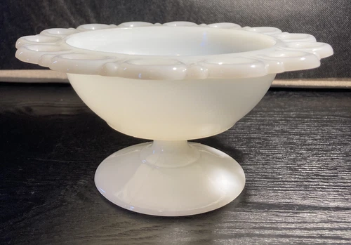Vintage White Milk Glass Pedestal Compote/ Candy Reticulated Dish