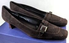 Stuart Weitzman Brown Suede Square Toe Buckle Vamp Strap Kitten Heel Pump 8.5 SS