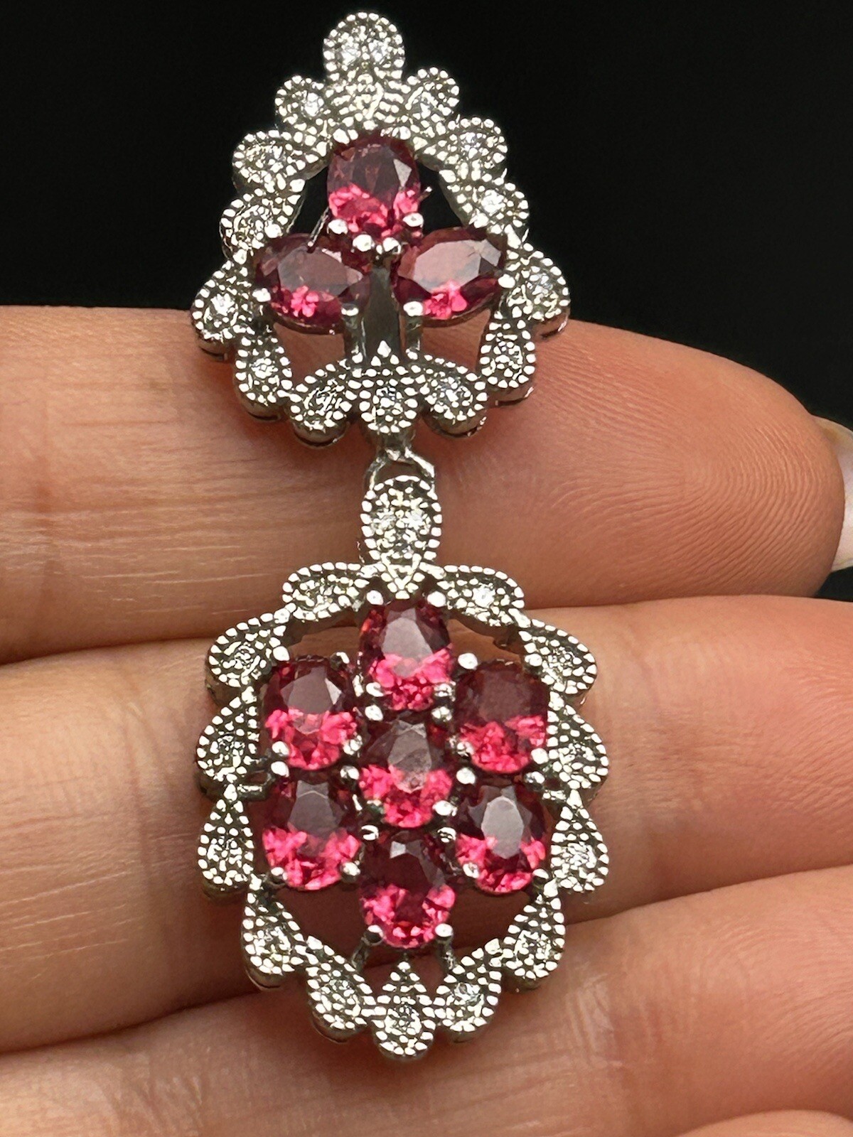 Sterling Silver .925 Synthetic Ruby Rhinestone Pe… - image 10