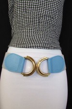 Women Black Red Blue Elastic Band Fashion Belt Hip High Waist Gold Buckle S M