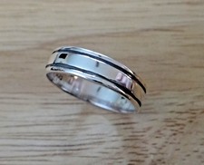 size 10 Sterling Silver 2 Horizontal Lines 6 mm Wide Band Ring