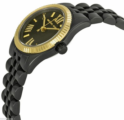 NWT Michael Kors MK3299 Lexington Black Dial Black Ion Plated 