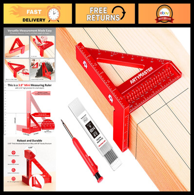 3.8'' Mini 3D Multi-Angle Ruler, Precision Aluminum Carpenter Square & 6 Pencil R