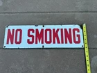 Original Vintage Double sided No Smoking Sign.  Porcelain Enamel metal 20.5x6