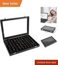 Modern Ring Jewelry Display Box with Lock and 100 Slots - Dustproof Showcase