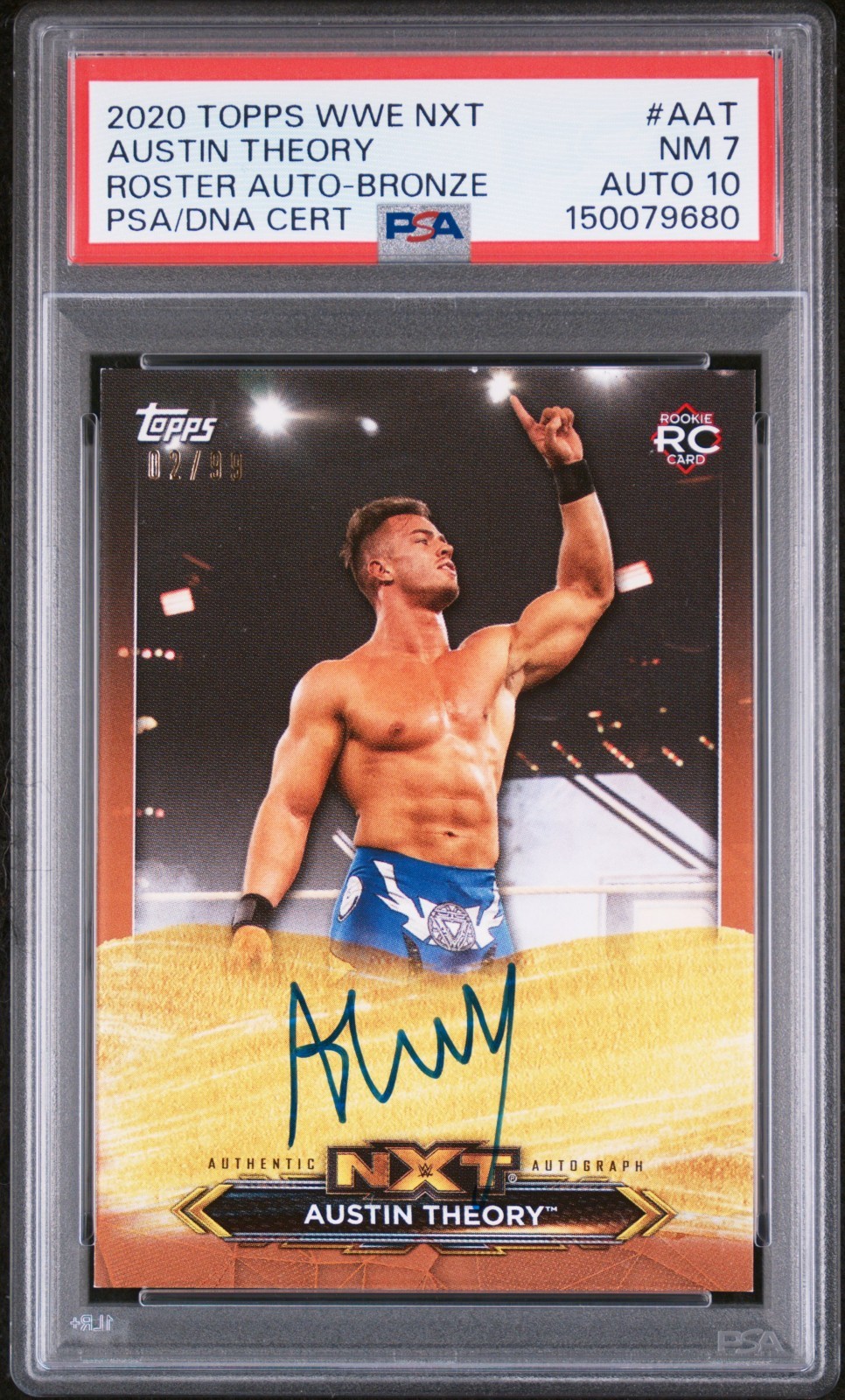 Austin Theory 2020 Topps WWE NXT Roster Autograph Bronze RC Rookie 2/99 PSA 7