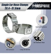 25PCS Single Ear Hose Clamps, 28.4-31.6mm 304 Stainless Steel Ear Clamps Silver