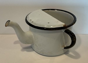 Vintage Antique White & Black  Enamel “Invalid Feeder” Spout Cup