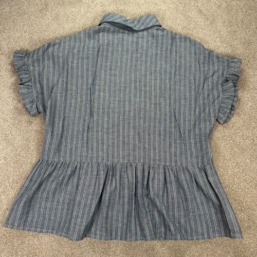 Andree by Unit Striped Shirt Dress Ruffle Sleeve Medium Collared Blue - Picture 5 of 10