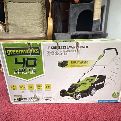 #ad Greenworks 40V 14 in Cordless Walk Behind Lawn Mower Battery Included $142.50