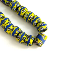 14 Old Venetian Millefiori Yellow and Blue Banded Glass African Trade Beads
