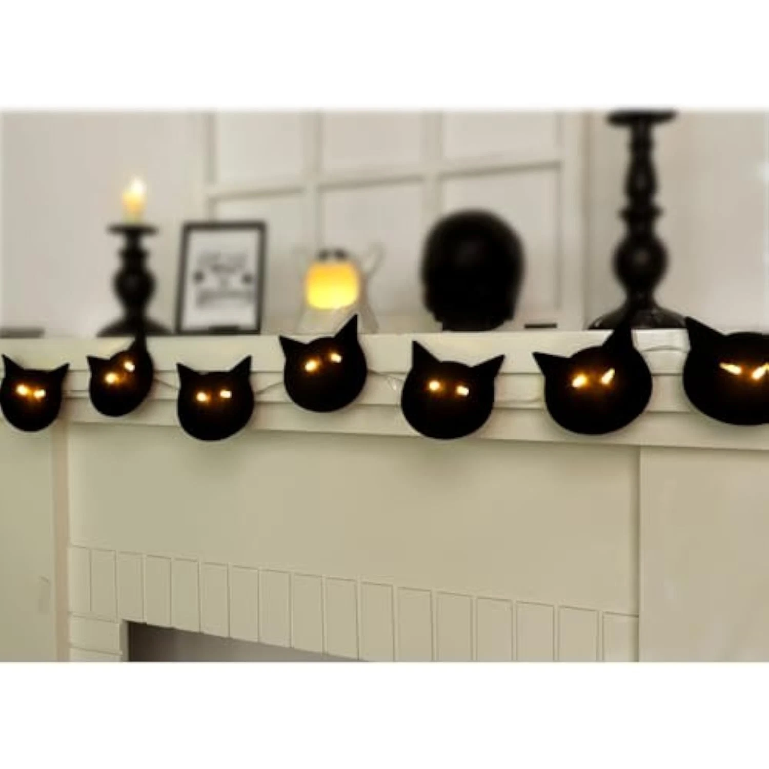 Cute Black Cats Halloween Garland 1pc Halloween Banner with LED Lights in Eyes