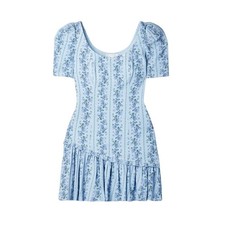 Love Shack Fancy Blue Solus Ruffled Floral Crepe Mini Dress Size 10
