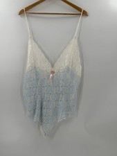 Vintage Blue/White Sheer Lace Teddy Snap at Crotch Lingerie Measure 36