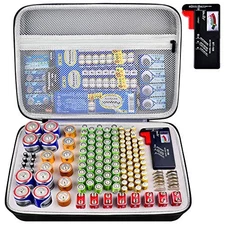 Battery Organizer Storage Case with Tester, Battery Box Holder Garage Large