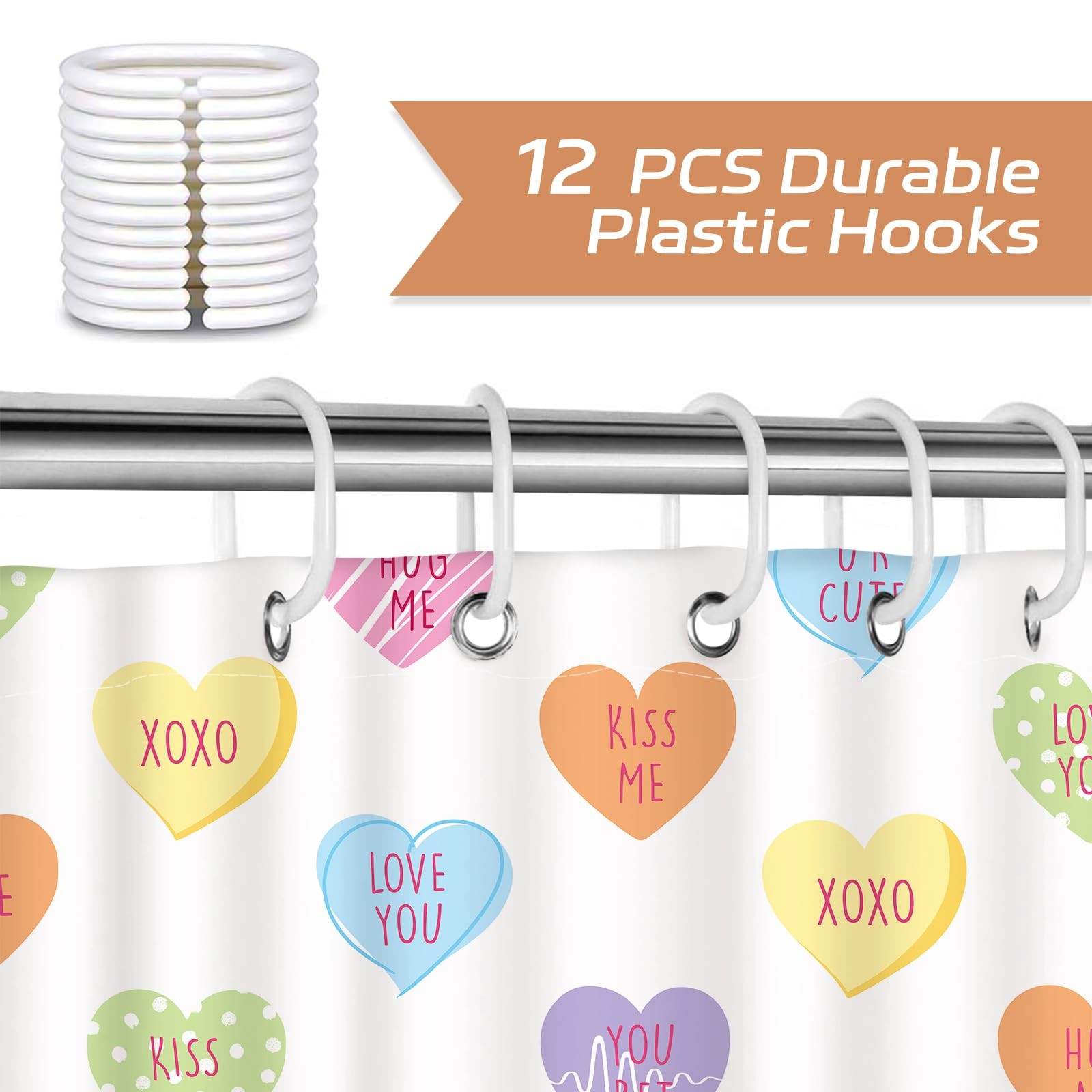 Valentines Shower Curtains For Bathroom Colorful Conversation Heart Candy 72x72 thumbnail 5