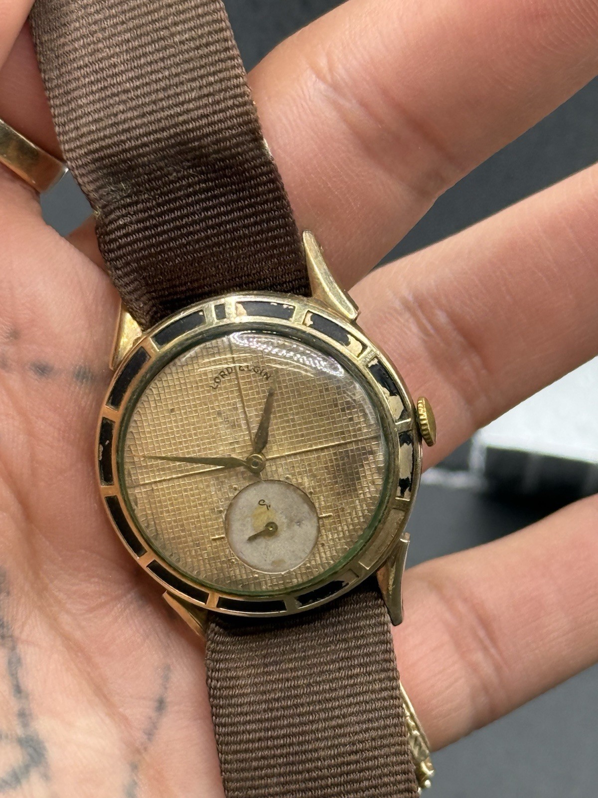 Vtg Lord Elgin Watch 50s Canvas Strap Fast Shipping
