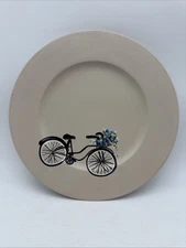Wooden Plate Artwork Of Bike With Flowers In Basket Hand Painted Floral OOAK