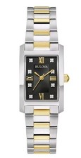 Bulova Classic Women's 98P230 Black Dial Diamond Two Tone Stainless Steel Watch