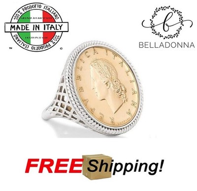 Italienischer 20 Lira Ring Münzseil Damen 925 Sterling Silber echt Italia Größe 8,0