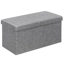 30" Folding Storage Ottoman W/Lift Top Bed End Bench 80L Capacity Light Grey