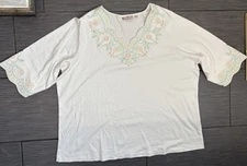 Quaker Factory Women's White With Pastel Embroidered Floral Detail Size 3X