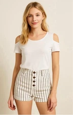 Rewash Striped High Rise Shorts Sz 5 Cream Navy High Rise Nautical Coastal Beach