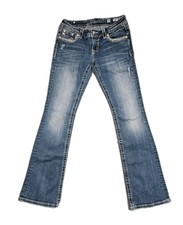 MISS ME Boot Cut Jeans Crystals Flap Pocket Studs Womens 30x32 Stretch Denim