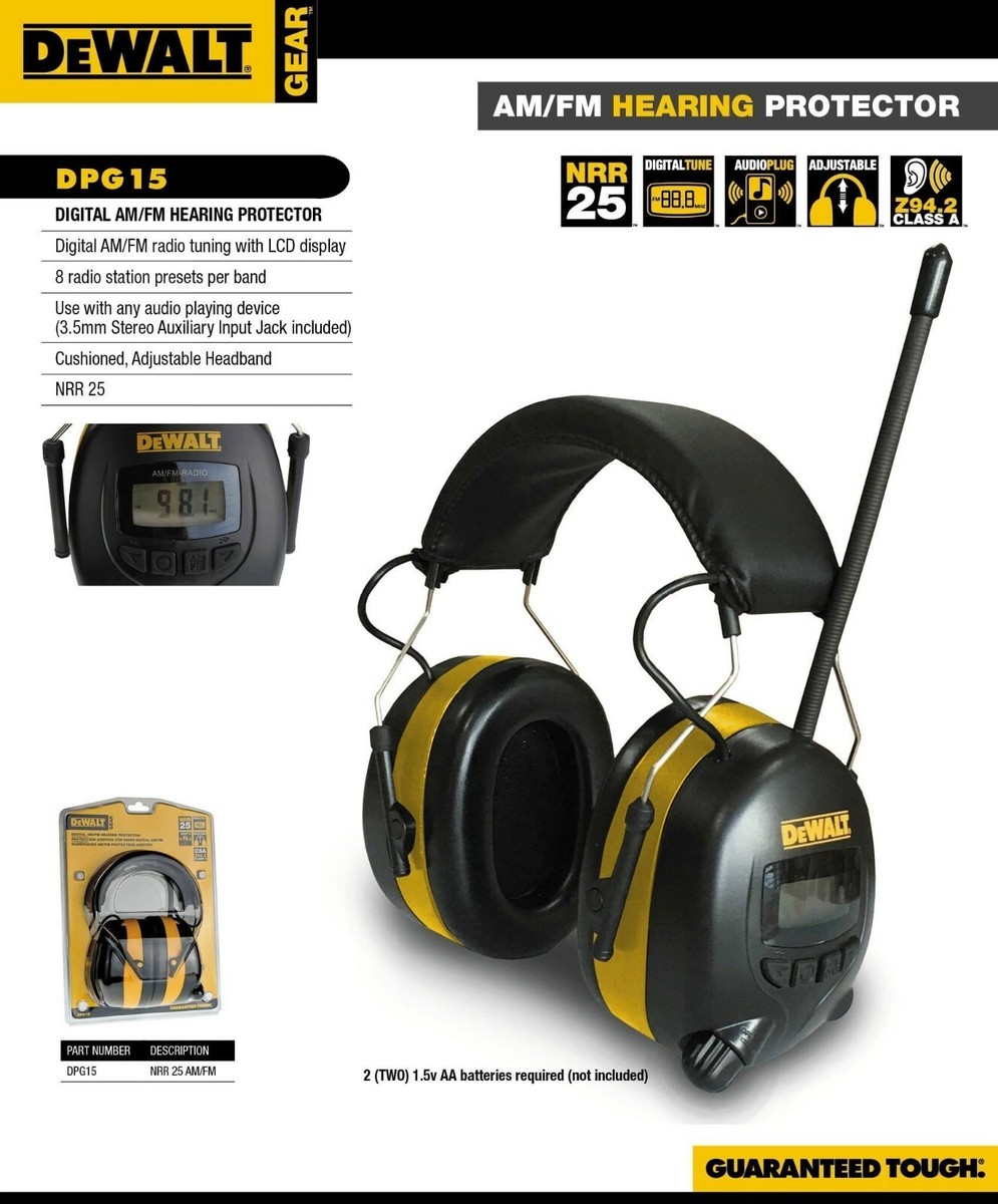 DeWalt DPG15 AM/FM Electronic Earmuffs Hearing Protection NRR 25