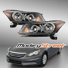 For 2008-2012 Honda Accord 4Dr Sedan Black Headlights OE Replacement Pair