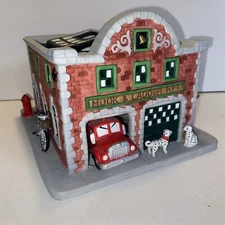 Partylite Retired Hook & Ladder Fire Station Ceramic House For Tea Candles EUC