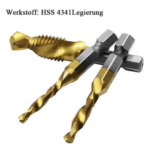 6tlg Gewindebohrer Bit Metrisch M3-M10 HSS-TIN Titan Sprial Gewindeschneider Set - Bild 3 von 12