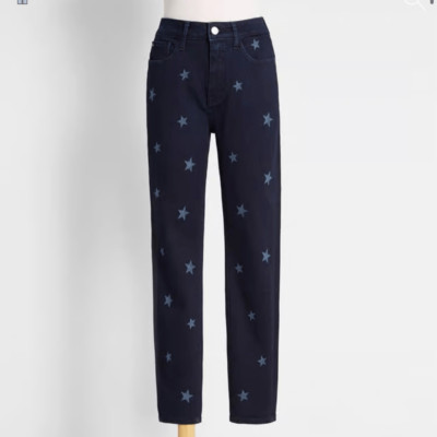 Warp + Weft MPX High Rise Skinny Jeans Star Patterned Dark Blue Denim 28 NWT