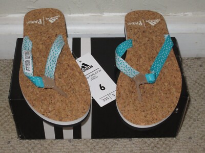 Parley x adidas eezay Flip Flops Green White Cork Women's Size 6 NEW! BA8824