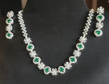 Bollywood Indian Silver Plated Necklace Set AD Cz Bridal Party Wedding Women 06