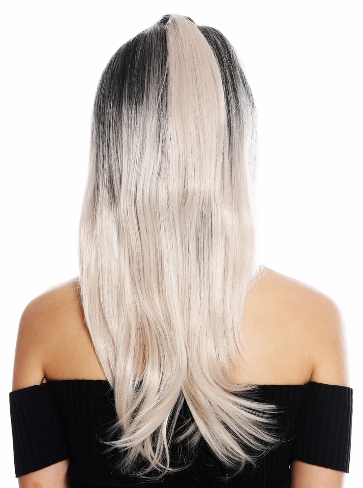 Perruque Femme Cosplay Long Lisse Tresse Zurückgekämmt Ombre Noir Rose - Photo 4/4
