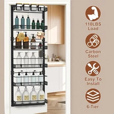 6-Tier Over the Door Pantry Organizer Metal Hanging Spice Rack Storage Shelves