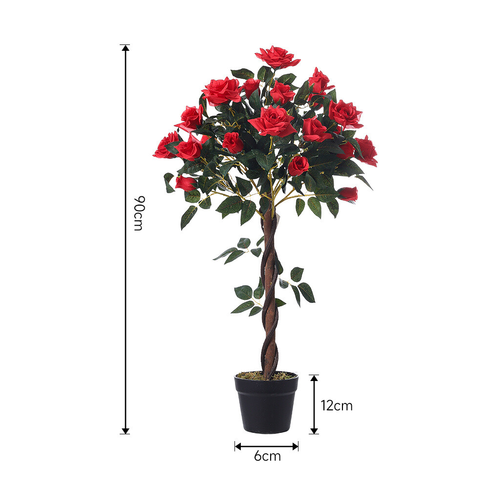 Tall Artificial Rose Bush Tree Flowering Plant Fake in Pot Outdoor