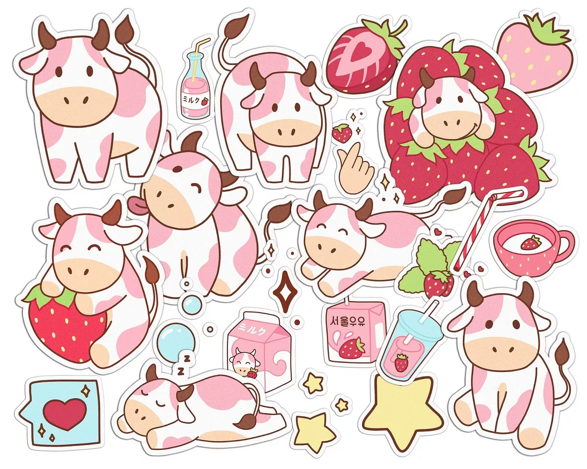 Strawberry Cow kawaii | Greeting Card