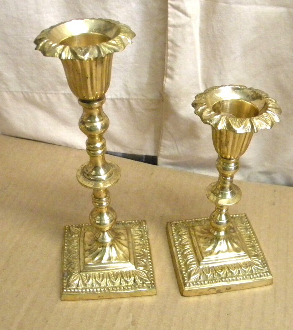 Vintage Hosley Solid Lacquered Brass Candle Holders Candlesticks Set of