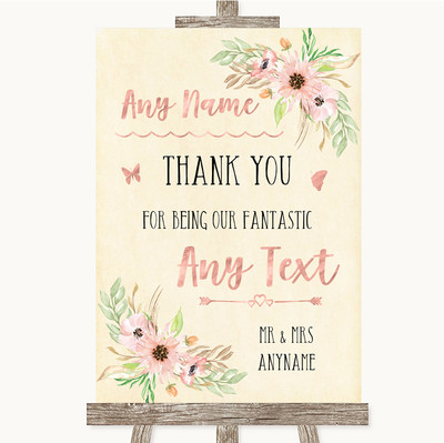 Blush Peach Floral Danke Brautjungfer Page Boy Trauzeuge Hochzeit Schild